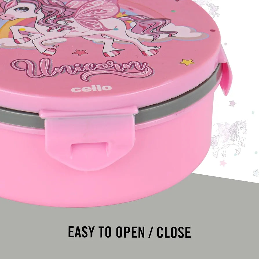CELLO Tiffy Unicorn Gift Set Insulated Lunch Box & Water Bottle for Kids | Tiffin Box 460 ml, Water Bottle 400 ml, Pink & Grey | Leak Proof | Easy to Clean | Ideal for School, Picnic